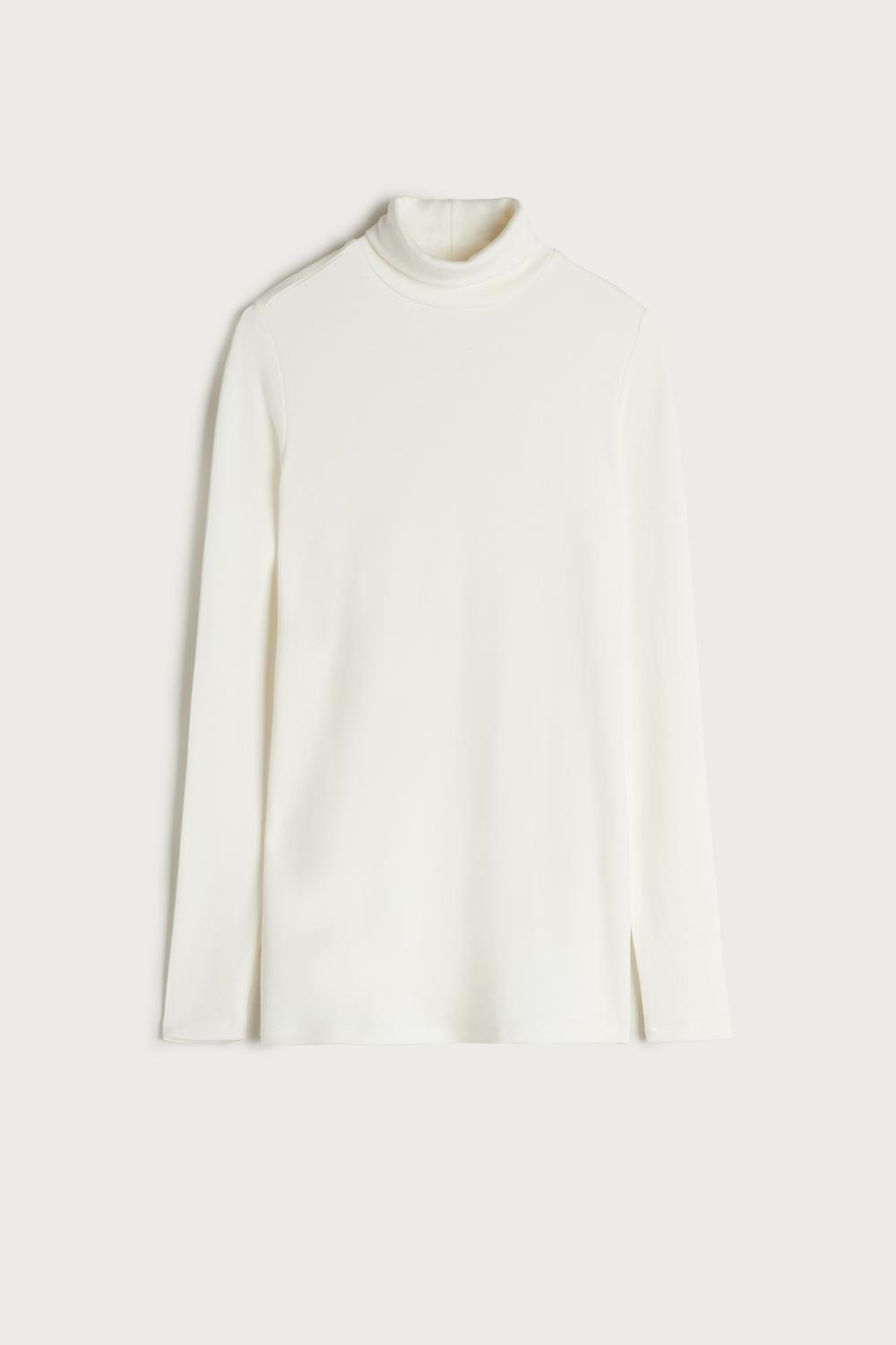 Long-Sleeved High-Neck Modal and Cashmere Shirt - Intimissimi