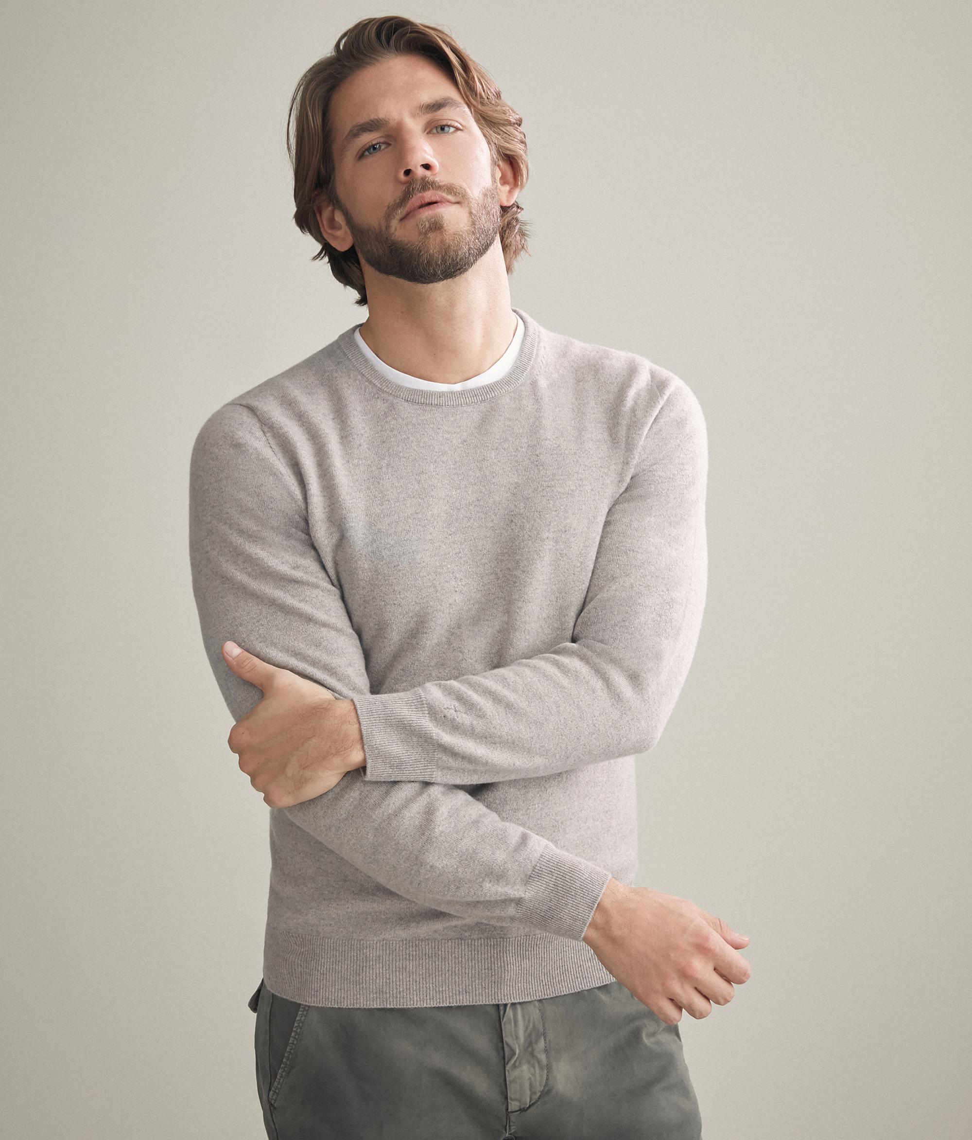 grey cashmere crew neck sweater